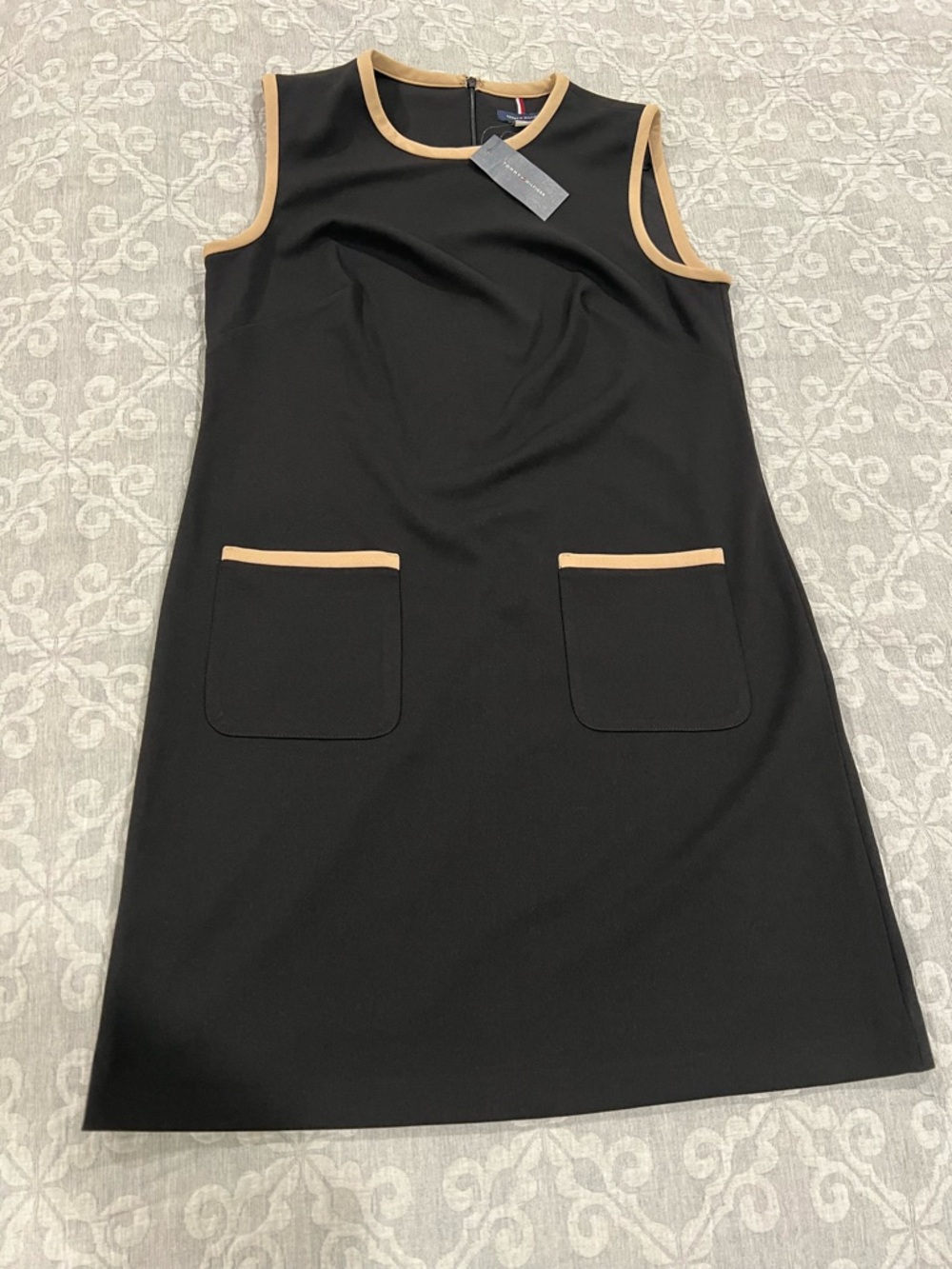 Tommy Hilfiger Black Sleeveless Shift Dress with Tan Trim
